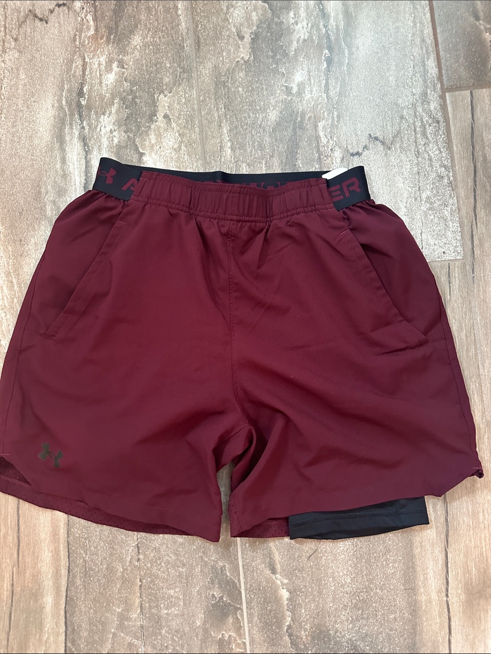 Under Armour Men’s Maroon Athletic 2-in-1 Training Shorts with Black Liner